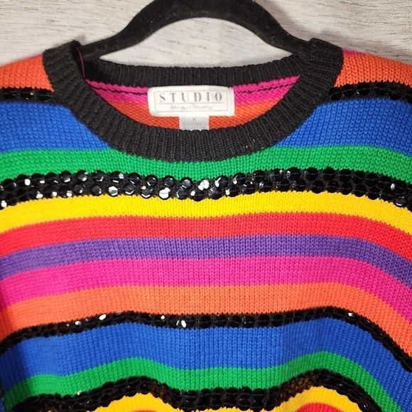 Michelle Stuart Vintage Bright Color's Sequin Long Sleeve Knit Sweater M - Picture 4 of 7